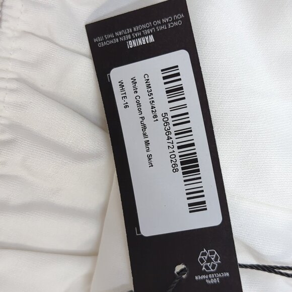 PrettyLittleThings Cotton Poplin Puffball Plain Mini Skirt US 12 White - Picture 7 of 8